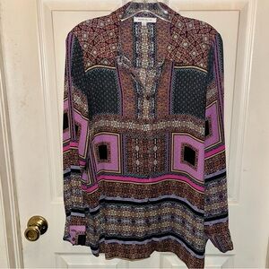 ROSE + OLIVE Women’s Long Sleeve Button Down Print Blouse Shirt Top. Sz L.